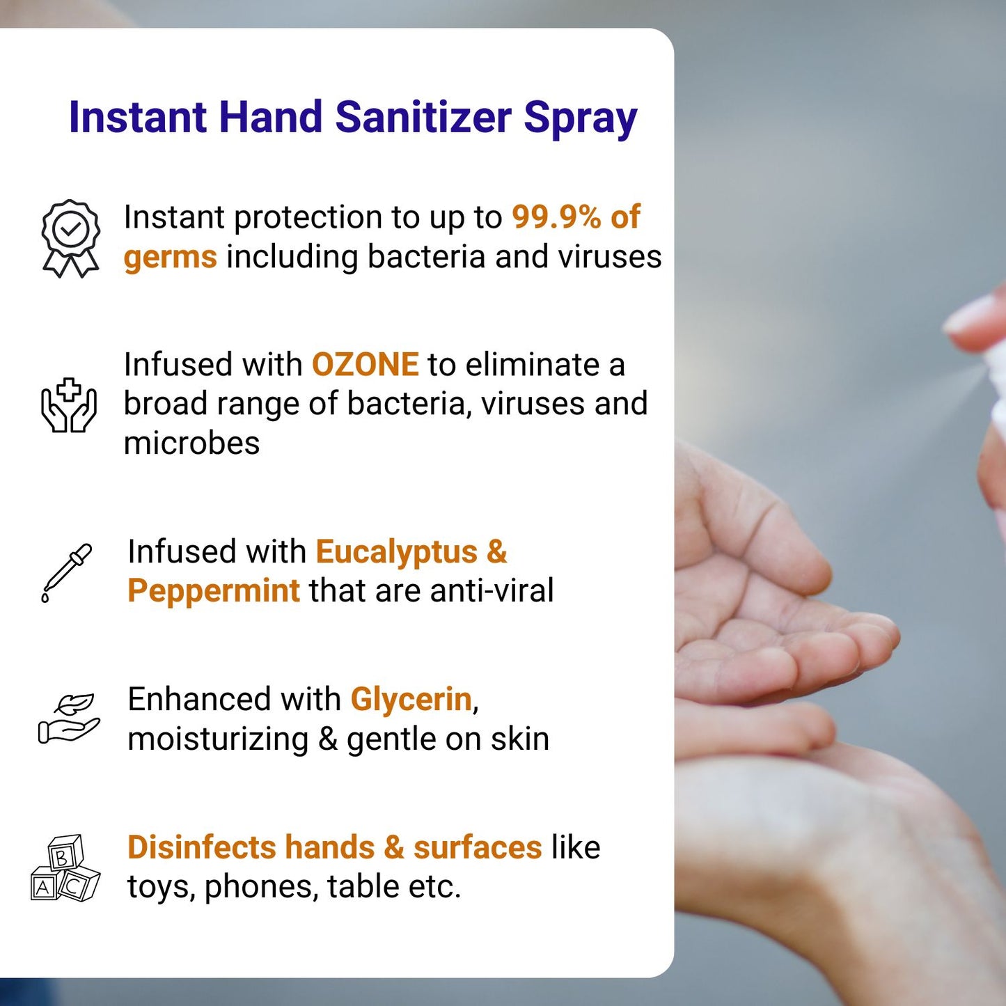 Instant Hand Sanitiser Spray – Gentle, Non-Sticky, Multi-surface spray